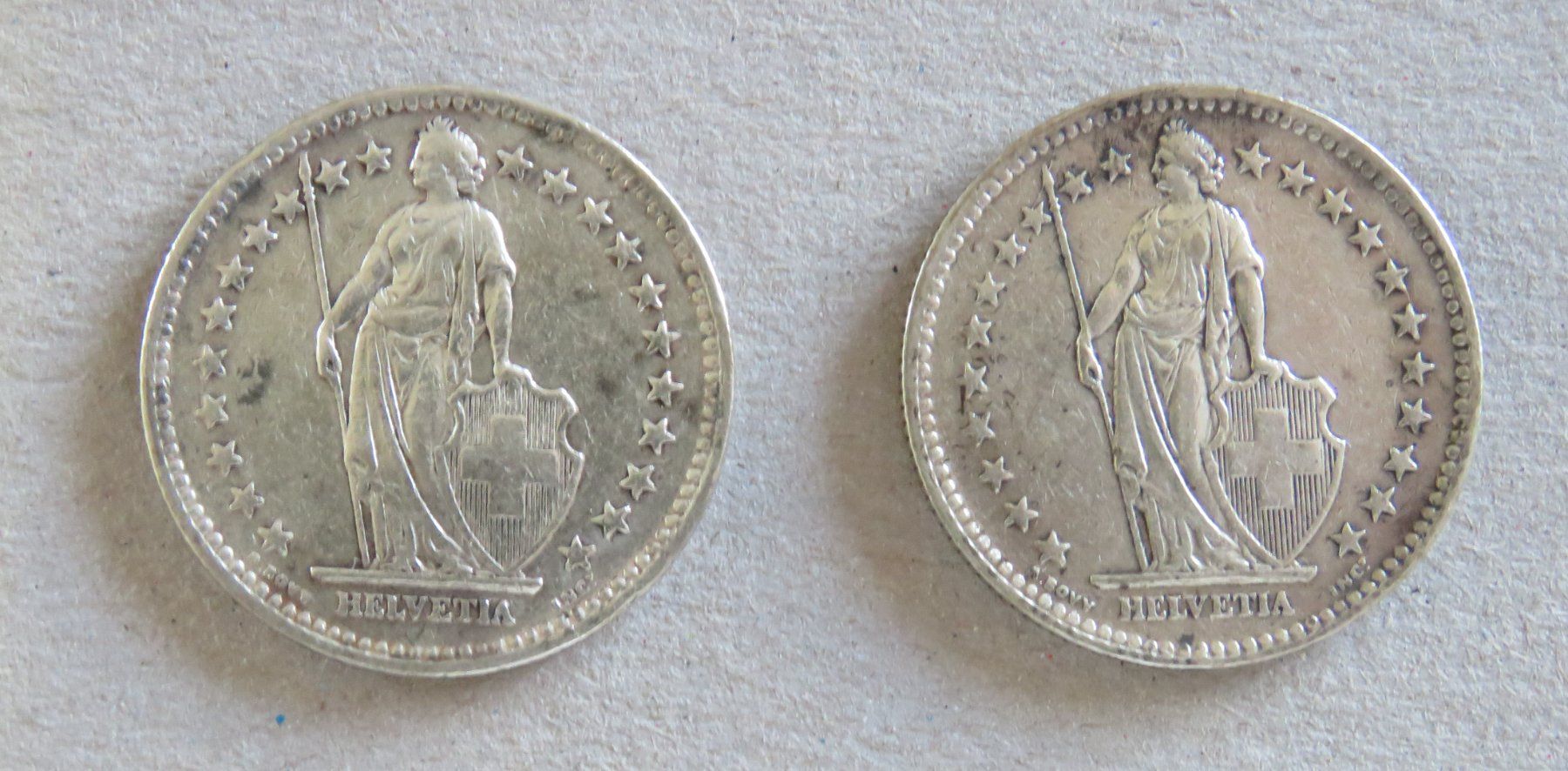 Alle Münzen: 2 x Fr. 2.-  1943 und 1944, Silber – Gebraucht aus Kreuzlingen von Koi4 1