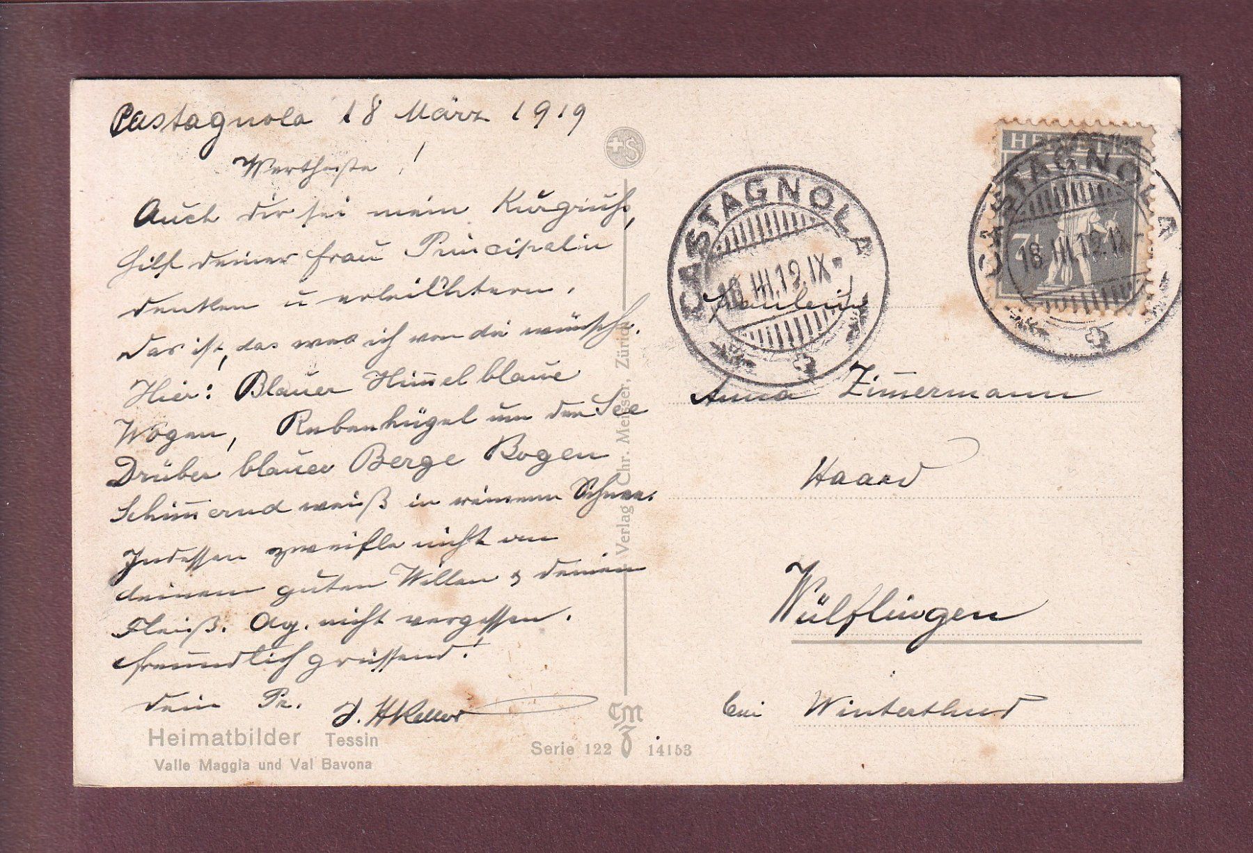 Ansichtskarten: TICINO - Valle Maggia - Val Bavona - 1919 – Gebraucht aus Pully von nicecards 1