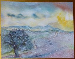 Bild Gemälde Aquarell: Winterlandschaft, 1980-1990
