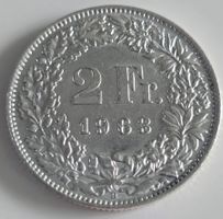 2 Fr. Muenze 1963 Silber guter Zustand