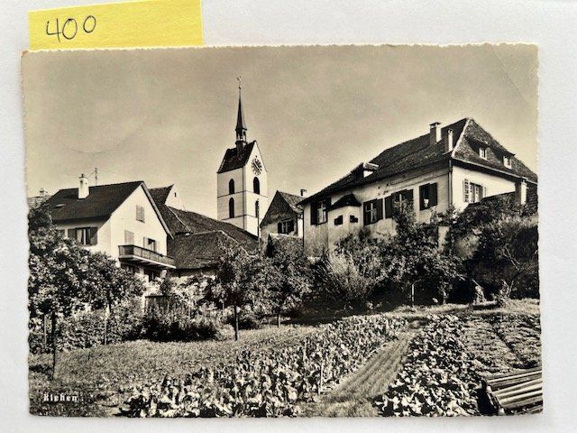 Ansichtskarten: Ansichtskarte Riehen mit Kirche und Dorf, alt – Gebraucht aus Niederwil AG von dahu75