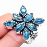 Swiss Blue Topaz Gemstone Handmade Gift Jewelry Ring Size 10