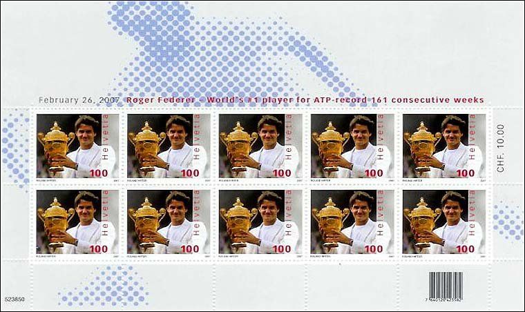 Alle Briefmarken: Roger Federer Kleinbogen 2007 – Neu (gemäss Beschreibung) aus Heerbrugg von Swissphila