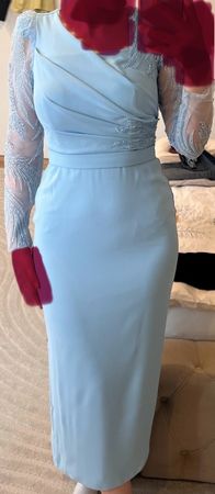 Abendkleid hellblau lang mit Stickereien 36
