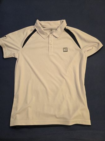 Gut erhaltenes HI-Polohemd, Weiss mit Details, Grösse M