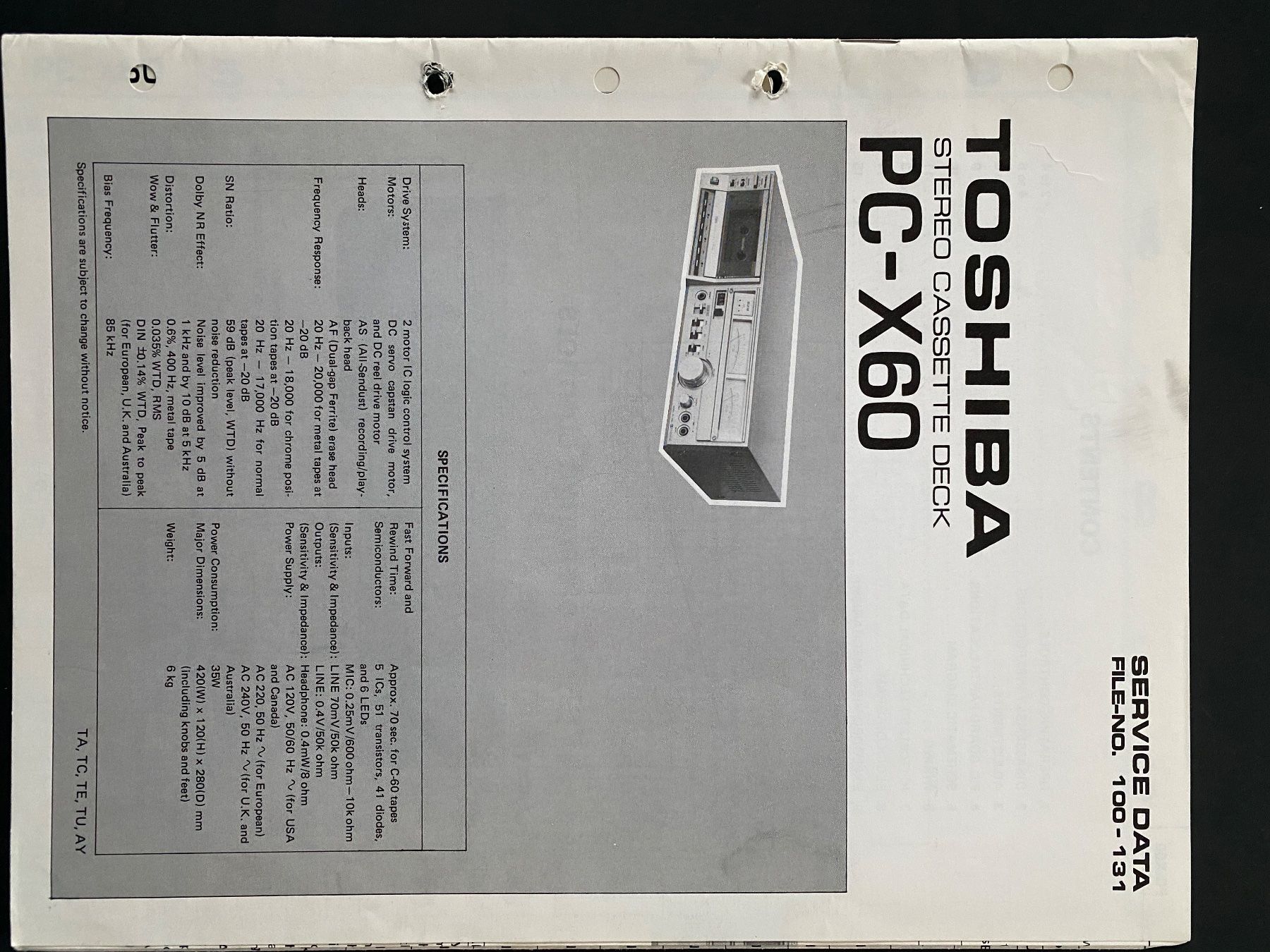 Toshiba Registratori: Servicemanual TOSHIBA PC-X60 Cassetten Deck – Usato da Erlenbach ZH venduto da Leaford