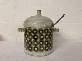 Vintage Keramiktopf mit Deckel und Kelle, skandinavisch
