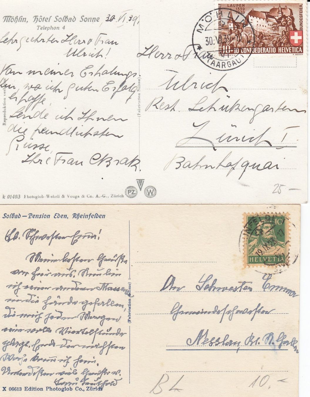 Cartoline postali: 2 Postkarten Hotelpost Rheinfelden Aargau, Solbad Möhlin – Usato da Rheinfelden venduto da iamello 1