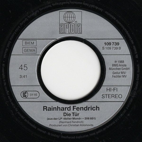 Dischi in vinile: Fendrich Rainhdard: Der Wind 7" – Usato da Steinhausen venduto da Vilivinili 1