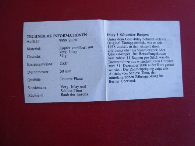 Medaillen: Schweiz - Schloss Thun - 50 mm - PP – Neu und originalverpackt aus Luzern von Horoskop1 3