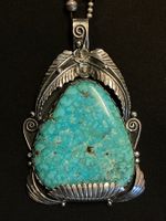 Grosser Schmuckanhänger Navajo 800 Silber, Türkis u. Kette