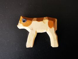 Holzspielzeug Kuh Kalb braun weiss bemalt Deko Figur