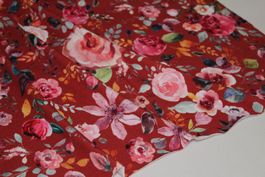 Stoff Baumwolljersey Digitaldruck d.rot/Blumen