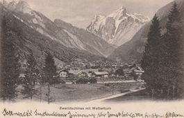 Zweilütschinen mit Wetterhorn-Karte gelaufen 1921 Bahnpost