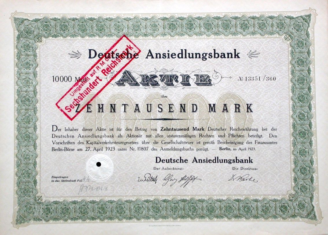 Documents: Deutsche Ansiedlungsbank, Berlin - 1923 – D'occasion à Solothurn par Sgasche