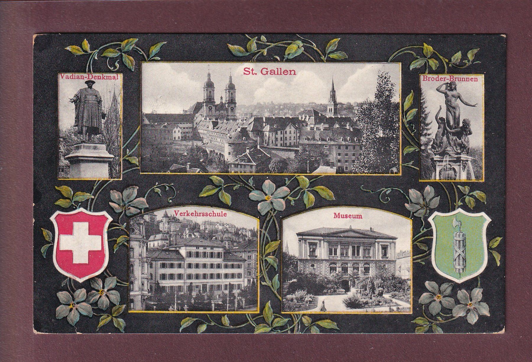 Cartoline postali: ST. GALLEN - 5 Bilder - 1912 – Usato da Pully venduto da nicecards