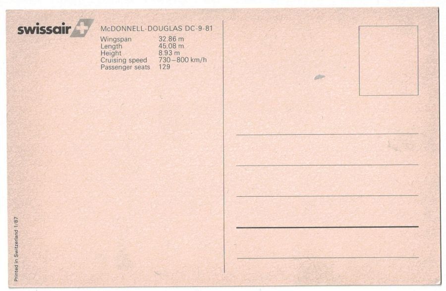 Cartoline postali: Swissair McDonnell-Douglas DC-9-81 – Usato da Frauenfeld venduto da POML 1