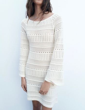 ZARA Strick-Kleid in Off-White / Gr. L