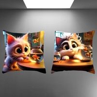 🐱🐟 2er Set Kissenbezüge – Kätzchen & Goldfisch-Glas✨