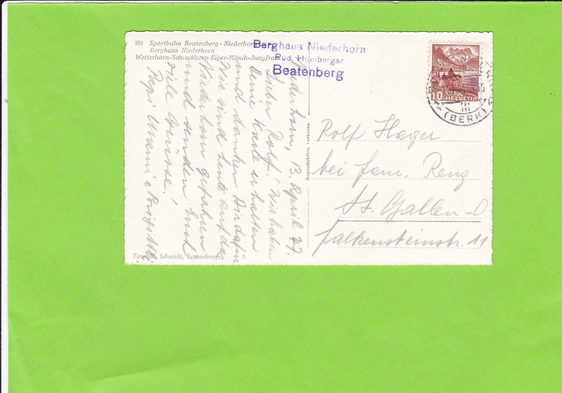 Cartoline postali: Berggasthaus Niederhorn, Beatenberg – Usato da St. Peterzell venduto da neckertal 1