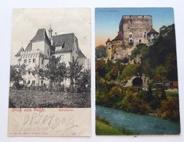Aesch Schulhaus 1903;Schloss Angenstein mit der Eisenbahn 31