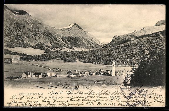Cartoline postali: Celerina, Generalansicht mit Gebirgspano – Usato da Berlin venduto da bartko-reher