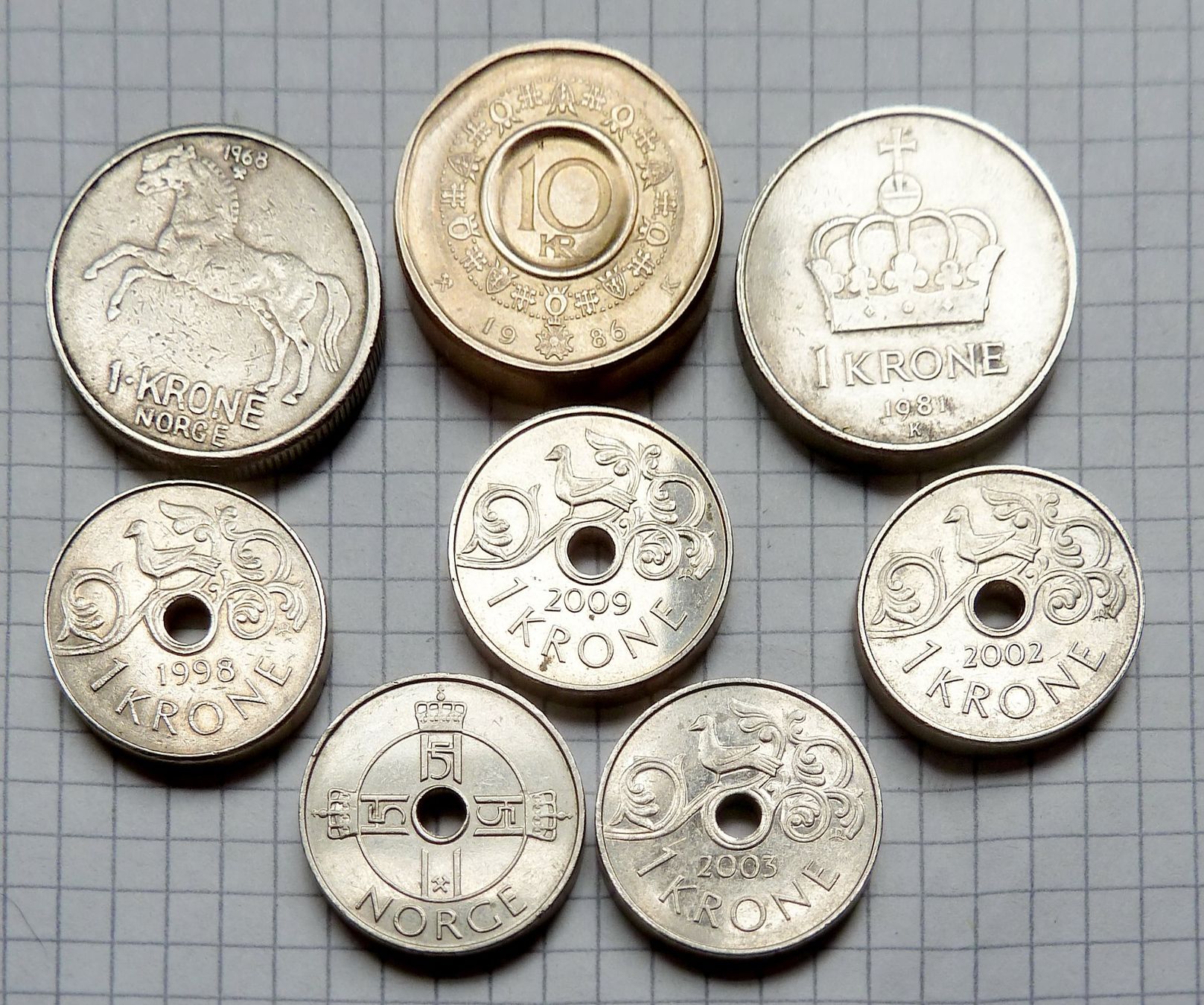 Alle Münzen: Norwegen 10, 1, Krone, 1968-2009 8tlg – Gebraucht aus Mesocco von Nugivendus 2