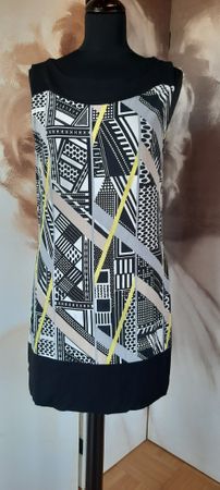 🌿 Kleid Gr M L 40 42 Grafik Schwarz Gelb 60er 70er style