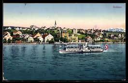 AK Zollikon, Ortsansicht am See mit Dampfschiff Speer