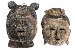 Zwei Nats-Masken aus Burma, traditionell