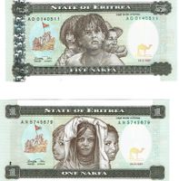 Eritrea Set 2 Stk 1+5 Nakfa 1997 P1+P2 UNZ