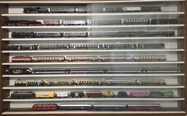 H0 Modeleisenbahn 9 Loks, 32 Wagen 10 Güterwagen mit Vitrine