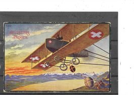 Schweizer Flugzeug Kunstkarte Fröhliche Ostern