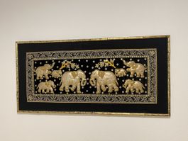 Bild Elefanten Motiv Schwarz Gold mit Rahmen