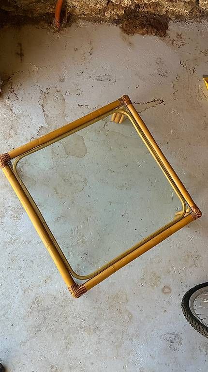 Tavoli: Table basse carrée en rotin et verre – Usato da Collex venduto da val_9cgy