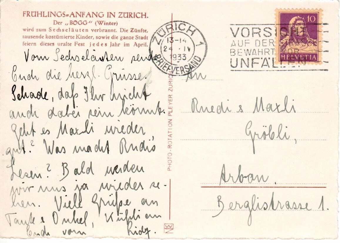 Cartoline postali: Zürich - Sechseläuten  1933 – Usato da Wolhusen venduto da Curver9 1