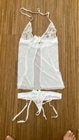 Weisses Dessous-Set mit Spitze und Tüll in Grösse M