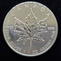 1 Unze Silber Kanada Maple Leaf 5$, 999/1000 Silber, 1989