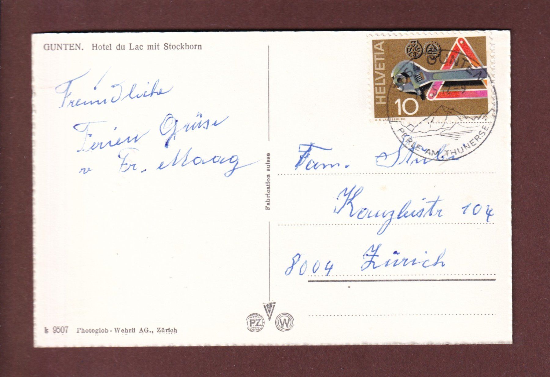 Cartoline postali: GUNTEN - Hotel du Lac - 1972 – Usato da Pully venduto da nicecards 1