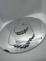 Schmuckset Halskette Armband Silber Strass Herzform Elegant