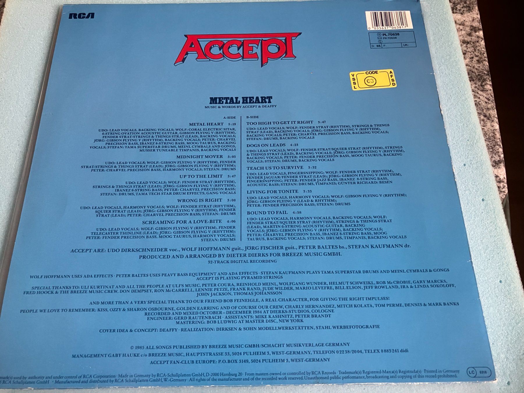 Dischi in vinile: Accept – Usato da Aarwangen venduto da Jukebox3 2