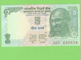Indische 5 Rupien Banknote - Mahatma Gandhi - Selten!