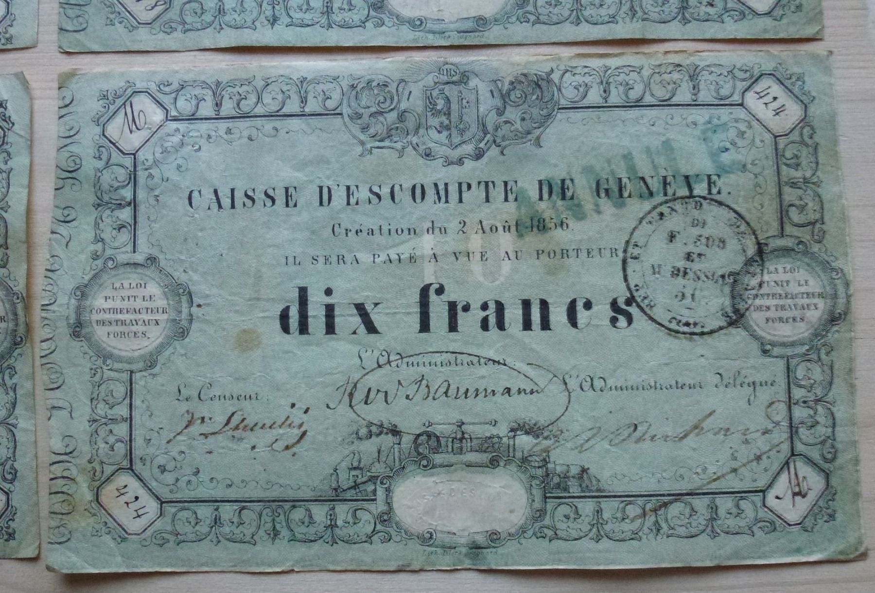 Banconote: Geneve ++ Lot 4x 10 Franken 1856 – Usato da Walkringen venduto da Casablanca777 4
