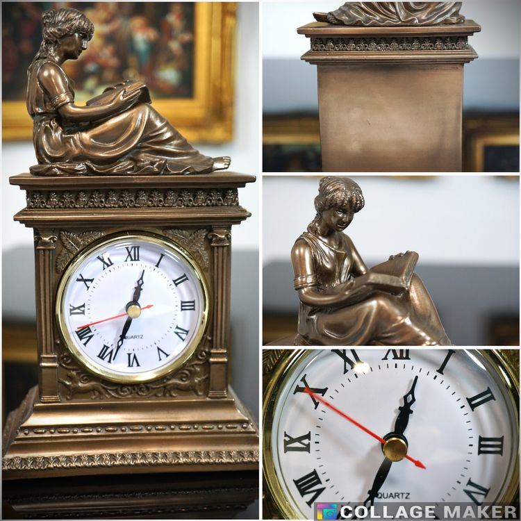 Produktbild von Vintage Kaminuhr Stille Tischuhr, Uhr Im Alten Stil Ornamente Stille Uhr Präzise Zeit