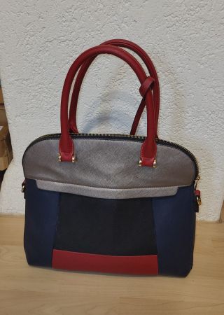 Schicke Damenhandtasche, rot/blau/grau