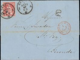 Sitzende Helvetia, Nr. 33 Brief Genf-Frankreich, 140.-