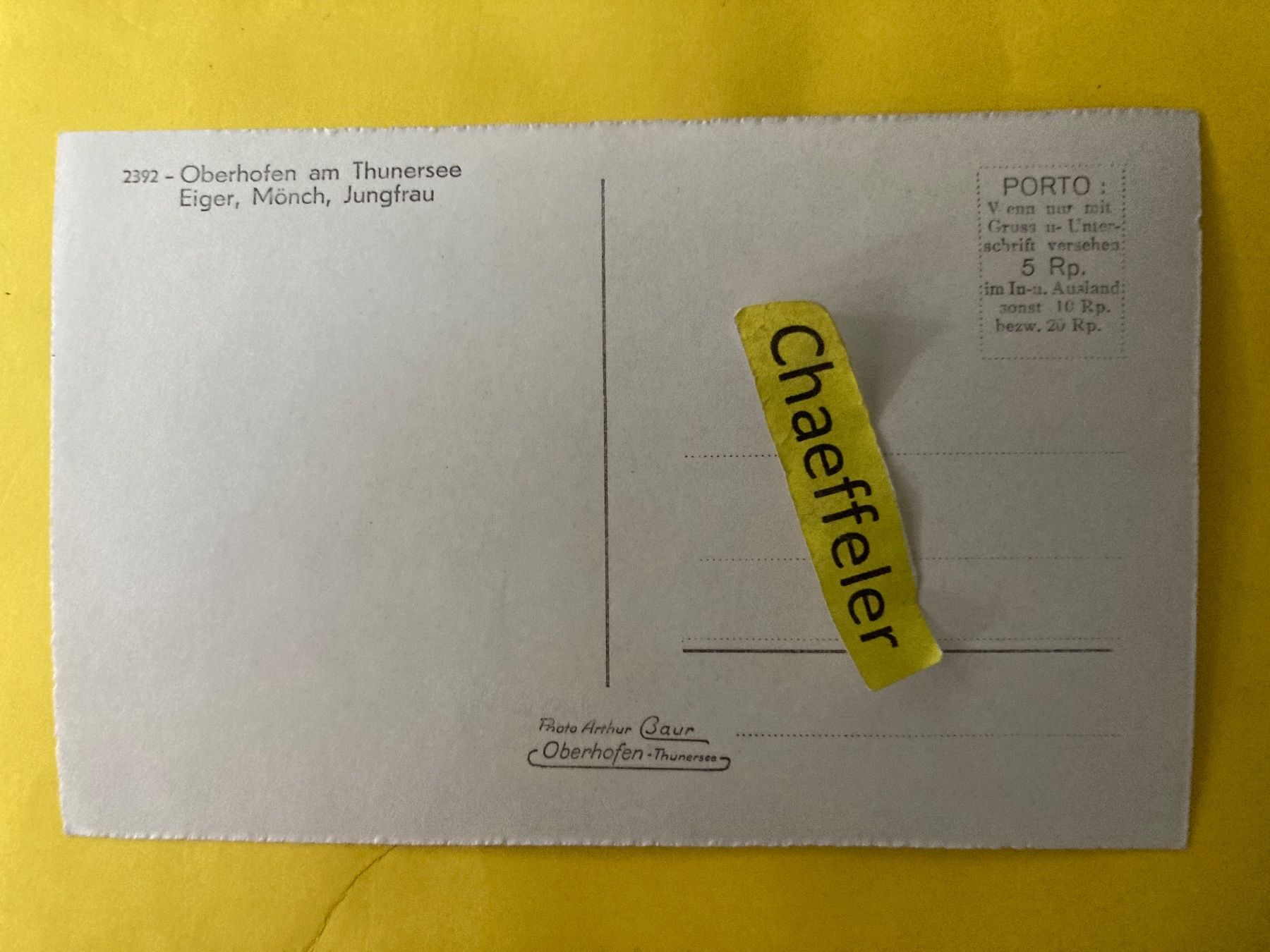 Cartoline postali: Oberhofen am Thunersee. Eiger, Mönch und Jungfrau – Usato da Zürich venduto da Chaeffeler 1
