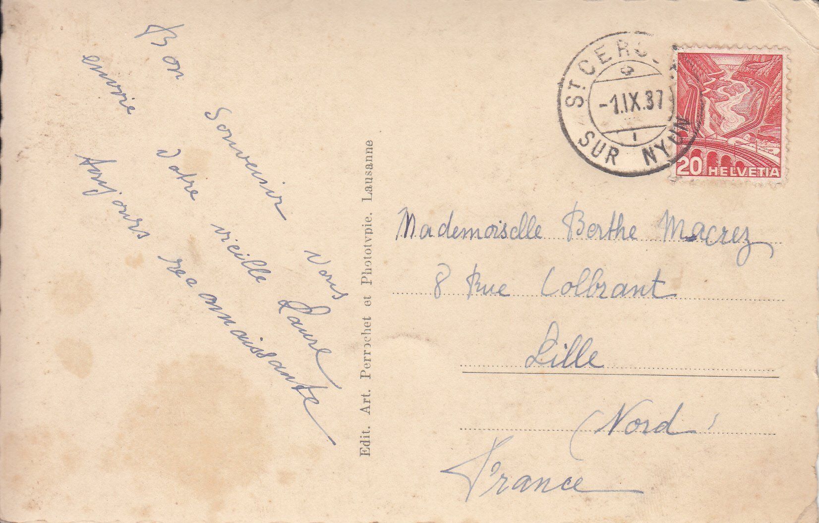 Cartoline postali: St. Cergue 1937 – Usato da Bürglen TG venduto da StampGraf 1