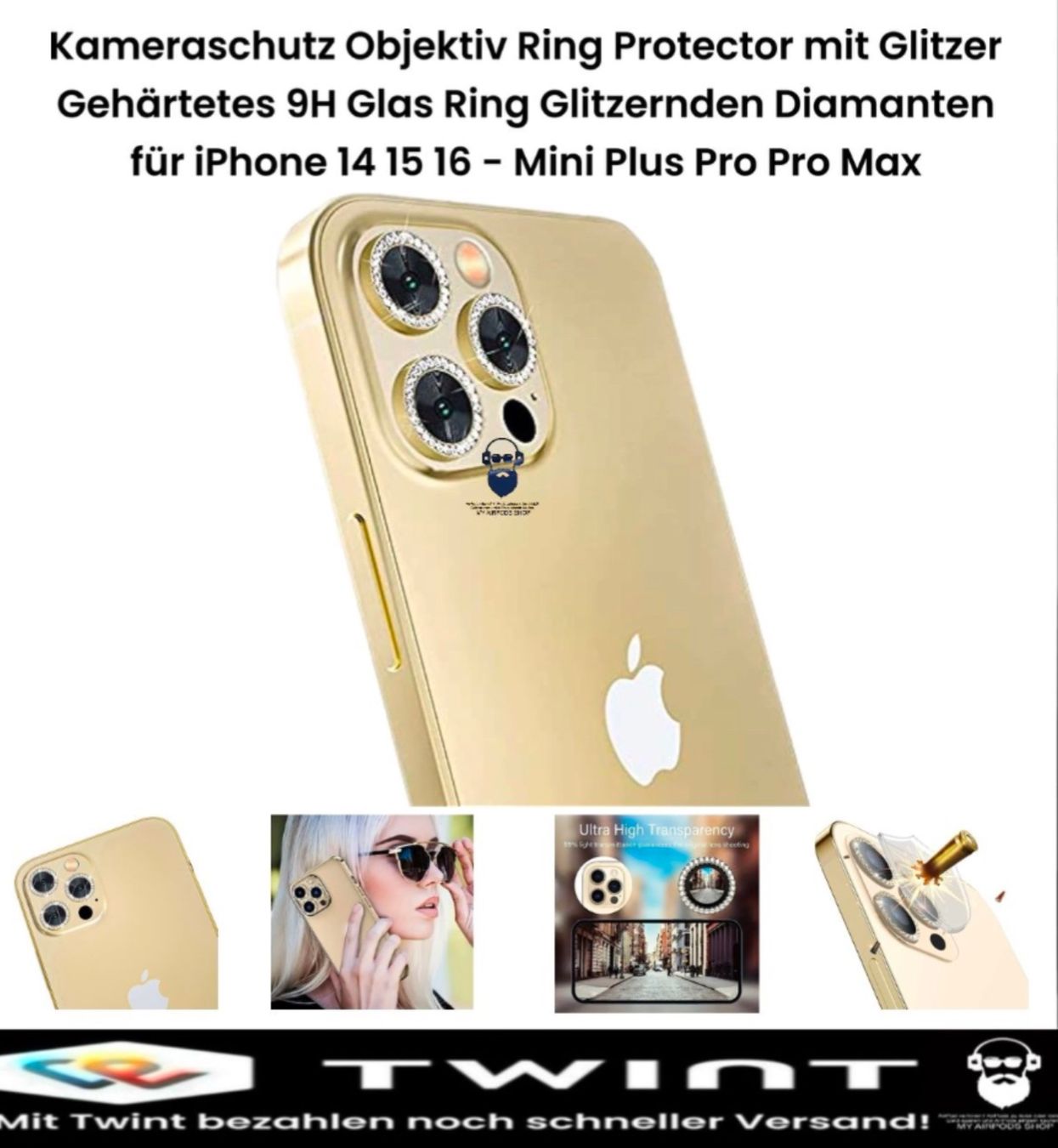 Panzerglass Cover & Protezioni schermo: iPhone 16 Pro / Pro Max Kamera Panzerglas Ring Diamant Gold – Nuovo (secondo la descrizione) da Basel venduto da MY.AIRPODS.SHOP