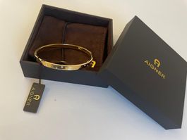 Aigner Armreif Stahl (Gold) mit Steinen, Neu